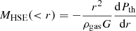 Mathematical equation: $ M_{\mathrm{HSE}}( < r)=-\frac{r^2}{\rho_{\mathrm{gas}} G}\frac{\mathrm{d}P_{\mathrm{th}}}{\mathrm{d}r} $