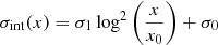Mathematical equation: $$ \begin{aligned} \sigma _{\rm int} (x) = \sigma _1 \log ^2 \left( \frac{x}{x_0} \right) + \sigma _0 \end{aligned} $$