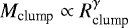 Mathematical equation: $M_{\textrm{clump}}\propto R_{\textrm{clump}}^{\gamma}$