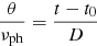 Mathematical equation: $$ \begin{aligned} \frac{\theta }{\nu _{\mathrm{ph} }} = \frac{t-t_0}{D} \end{aligned} $$