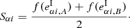 Mathematical equation: $$ \begin{aligned} S_{\alpha i} = \frac{f(e^{\mathrm{I}}_{\alpha i,A}) + f(e^{\mathrm{I}}_{\alpha i,B})}{2}\cdot \end{aligned} $$
