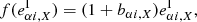 Mathematical equation: $$ \begin{aligned} f(e^{\mathrm{I}}_{\alpha i,X}) = (1 + b_{\alpha i, X}) e^{\mathrm{I}}_{\alpha i, X} , \end{aligned} $$
