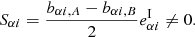 Mathematical equation: $$ \begin{aligned} S_{\alpha i} = \frac{b_{\alpha i,A} - b_{\alpha i,B}}{2} e_{\alpha i}^{\mathrm{I}} \ne 0. \end{aligned} $$