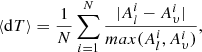 Mathematical equation: $$ \begin{aligned} \langle \mathrm{d}T \rangle = \frac{1}{N} \sum _{i=1}^{N} \frac{|A^i_l - A^i_{\upsilon }|}{ max (A^i_l,A^i_{\upsilon })}, \end{aligned} $$