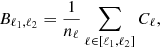 Mathematical equation: $$ \begin{aligned} B_{\ell _1, \ell _2} = \frac{1}{n_\ell } \sum _{\ell \in [\ell _1, \ell _2]} C_\ell , \end{aligned} $$