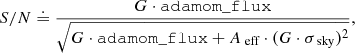 Mathematical equation: $$ \begin{aligned} S/N \doteq \frac{G \cdot {\mathtt{adamom\_flux }}}{\sqrt{G \cdot \mathtt{adamom\_flux } + A_{\text{ eff}} \cdot (G \cdot \sigma _{\text{ sky}})^2}}, \end{aligned} $$
