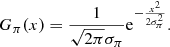 Mathematical equation: $$ \begin{aligned} G_\pi (x)=\frac{1}{\sqrt{2\pi }\sigma _\pi }\mathrm{e}^{-\frac{x^2}{2\sigma _\pi ^2}} .\end{aligned} $$