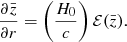 Mathematical equation: $$ \begin{aligned} \frac{\partial \bar{z}}{\partial r} = \left( \frac{H_{0}}{c} \right) \mathcal{E} (\bar{z}) . \end{aligned} $$