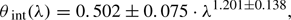 Mathematical equation: $$ \begin{aligned} \theta _{\text{ int}}(\lambda ) = 0.502\pm 0.075 \cdot \lambda ^{1.201\pm 0.138}, \end{aligned} $$