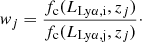 Mathematical equation: $$ \begin{aligned} w_j = \frac{f_{\rm c}(L_{\rm Ly\alpha ,i},z_j)}{f_{\rm c}(L_{\rm Ly\alpha ,j},z_j)}\cdot \end{aligned} $$