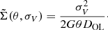 Mathematical equation: $$ \begin{aligned} \tilde{\Sigma }(\theta , \sigma _V) = \dfrac{\sigma _{V}^{2}}{2 G \theta D_{\rm OL}}\cdot \end{aligned} $$