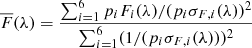 Mathematical equation: $$ \begin{aligned} \overline{F}(\lambda ) = \frac{\sum _{i=1}^6 p_i F_i(\lambda )/(p_i \sigma _{F,i}(\lambda ))^2}{\sum _{i=1}^6 (1/(p_i \sigma _{F,i}(\lambda )))^2} \end{aligned} $$