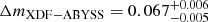 Mathematical equation: $ \Delta m_{\mathrm{XDF-ABYSS}}=0.067^{+0.006}_{-0.005} $