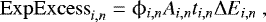 Mathematical equation: \begin{equation*} \mathrm{ExpExcess}_{i,n} = \phi_{i,n} A_{i,n} t_{i,n} \Delta E_{i,n}~, \end{equation*}