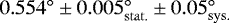 Mathematical equation: $0.554^{\circ} \pm 0.005_{\mathrm{stat.}}^{\circ} \pm 0.05_{\mathrm{sys.}}^{\circ}$