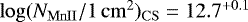 Mathematical equation: $\log(N_{\mathrm{MnII}}/1\,\mathrm{cm}^2)_{\mathrm{CS}}=12.7^{+0.1}$