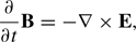 Mathematical equation: $$ \begin{aligned} \frac{\partial }{\partial t}\mathbf B =-\nabla \times \mathbf E , \end{aligned} $$