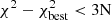 $ \chi^2-\chi^{2}_{\mathrm{best}} < \mathrm{3N} $