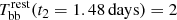 $ T_{\mathrm{bb}}^{\mathrm{rest}}(t_2=1.48\,\mathrm{days})=2 $