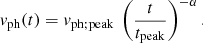 $$ \begin{aligned} v_{\rm ph}(t)=v_{\rm ph; peak} \ \left(\frac{t}{t_{\rm peak}}\right)^{-\alpha }. \end{aligned} $$