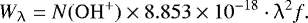 \begin{equation*}W_{\uplambda} = N(\mathrm{OH}^&#x002B;) \times 8.853 \times 10^{-18} \cdot \uplambda^2 f. \end{equation*}