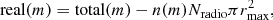 $$ \begin{aligned} \mathrm{real} (m) = \mathrm{total} (m) - n(m) N_{\rm radio} \pi r^2_{\rm max} , \end{aligned} $$