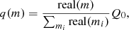 $$ \begin{aligned} q(m) = \frac{\mathrm{real} (m)}{\sum _{m_i} \mathrm{real} (m_i)} Q_0 , \end{aligned} $$