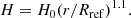 $$ \begin{aligned} H= H_0 {(r/R_{\rm ref})}^ {1.1}. \end{aligned} $$
