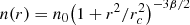 $ n(r) = {n_0}{\left( {1 + {r^2}/r_c^2} \right)^{ - 3\beta /2}}\ $
