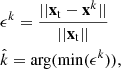 $$ \begin{aligned}&\epsilon ^k=\frac{||\mathbf {x}_{\rm t}-\mathbf {x}^k||}{||\mathbf {x}_{\rm t}||} \nonumber \\&\hat{k}=\arg (\min (\epsilon ^k)), \end{aligned} $$