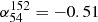 Mathematical equation: $ \alpha_{54}^{152}=-0.51 $