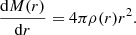 Mathematical equation: $$ \begin{aligned} \frac{\mathrm{d}M(r)}{\mathrm{d}r}=4 \pi \rho (r) r^2. \end{aligned} $$