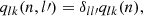 $$ \begin{aligned} q_{lk}(n,l\prime ) = \delta _{ll\prime } q_{lk}(n), \end{aligned} $$