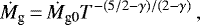 \begin{equation*} \dot{M}_{\textrm{g}} \,{=}\, \dot{M}_{\textrm{g0}} T^{-(5/2-\gamma)/(2-\gamma)} \, , \end{equation*}