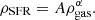 Mathematical equation: $$ \begin{aligned} \rho _\mathrm{SFR} = A \rho _\mathrm{gas} ^{\alpha } . \end{aligned} $$