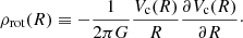 Mathematical equation: $$ \begin{aligned} \rho _\mathrm{rot} (R) \equiv - \frac{1}{2 \pi G} \frac{V_\mathrm{c} (R)}{R} \frac{\partial V_\mathrm{c} (R)}{\partial R}\cdot \end{aligned} $$