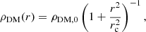 Mathematical equation: $$ \begin{aligned} \rho _\mathrm{DM} (r) = \rho _\mathrm{DM,0} \left( 1 + \frac{r^2}{r_\mathrm{c} ^2} \right)^{-1} , \end{aligned} $$