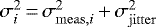 Mathematical equation: $\sigma_i^2\,{=}\,\sigma_{\mathrm{meas,}i}^2 \,{+}\, \sigma_{\mathrm{jitter}}^2$