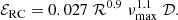 $$ \begin{aligned} {\mathcal{E} }_{\mathrm{RC} } = 0.027\; \mathcal{R} ^{0.9} \; \nu _{\mathrm{max} }^{1.1}\; {\mathcal{D} }. \end{aligned} $$