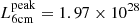 Mathematical equation: $ L_{6 {\rm{cm}}}^{{\rm{peak}}} = 1.97 \times {10^{28}} $