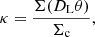 Mathematical equation: $$ \begin{aligned} \kappa = \frac{\Sigma (D_{\rm L} \theta )}{\Sigma _{\rm c}}, \end{aligned} $$