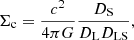 Mathematical equation: $$ \begin{aligned} \Sigma _{\rm c} = \frac{c^2}{4\pi G}\frac{D_{\rm S}}{D_{\rm L} D_{\rm LS}}, \end{aligned} $$