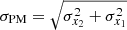 Mathematical equation: $ \sigma_{\mathrm{PM}} = \sqrt{\sigma_{x_2}^2 + \sigma_{x_1}^2} $