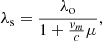 Mathematical equation: $$ \begin{aligned} \lambda _{\rm s} = \frac{\lambda _{\rm o}}{1+\frac{v_m}{c} \mu }, \end{aligned} $$