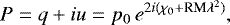 Mathematical equation: \begin{equation*}P=q+iu=p_{0}\,e^{2i(\chi_{0}+\textrm{RM}\lambda^2)}, \end{equation*}