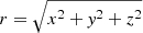 Mathematical equation: $ r = \sqrt{x^2 + \mathit{y}^2 + z^2} $