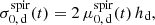 Mathematical equation: $$ \begin{aligned} \sigma _{0,\,{{\mathrm{d} }}}^{\mathrm{spir} }(t) = 2\, \mu _{0,\,{{\mathrm{d} }}}^{\mathrm{spir} }(t)\, h_{{\mathrm{d} }}, \end{aligned} $$