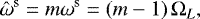 Mathematical equation: \begin{equation*}\hat{\omega}^{\textrm{s}} = m \omega^{\textrm{s}} = \left(m-1 \right) \Omega_{L}, \end{equation*}