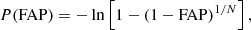 Mathematical equation: $$ \begin{aligned} P(\mathrm{FAP} ) = - \ln \left[ 1 - (1-\mathrm{FAP} )^{1/N}\right]\nonumber , \end{aligned} $$