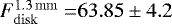 Mathematical equation: $F_{\mathrm{disk}}^{\mathrm{1.3\,mm}}\;{=} 63.85\pm 4.2$